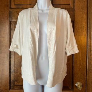 JM Collection White Short Sleeve Open Cardi Large